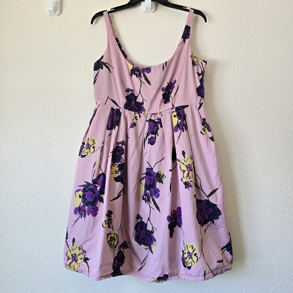 BB Dakota Women‎ Sz 12 Babydoll Dress Purple Floral Chic Romantic Event Casual
